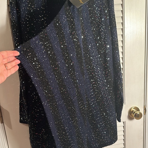 Joan Boyce Cardigan Blue/Black Stripe with Sequins Medium NWT - Picture 4 of 10